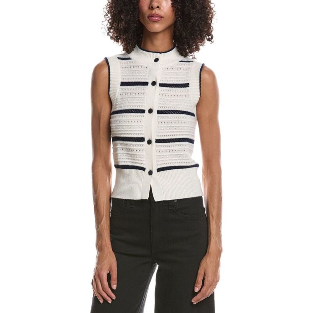 Brodie Cashmere Womens Brodie 100% Cashmere Textured Taylor Tank Top, Beige